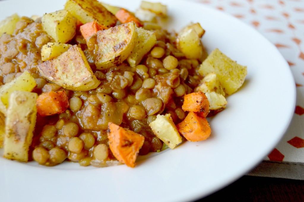 BBQ Lentils with Roasted Root Vegetables