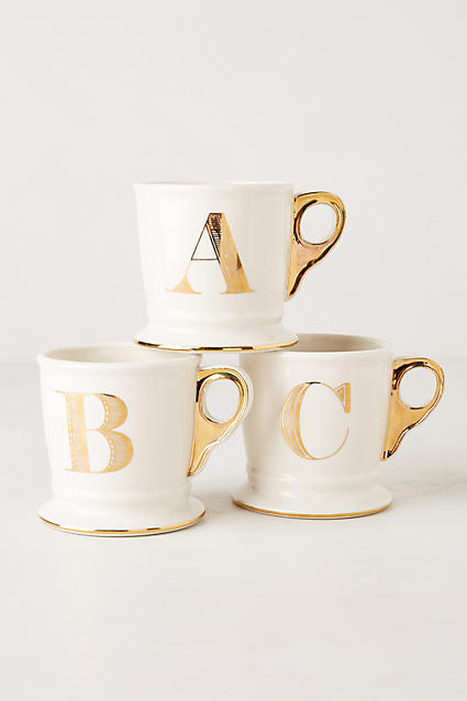 Anthropologie Gold Initial Mug Her Heartland Soul