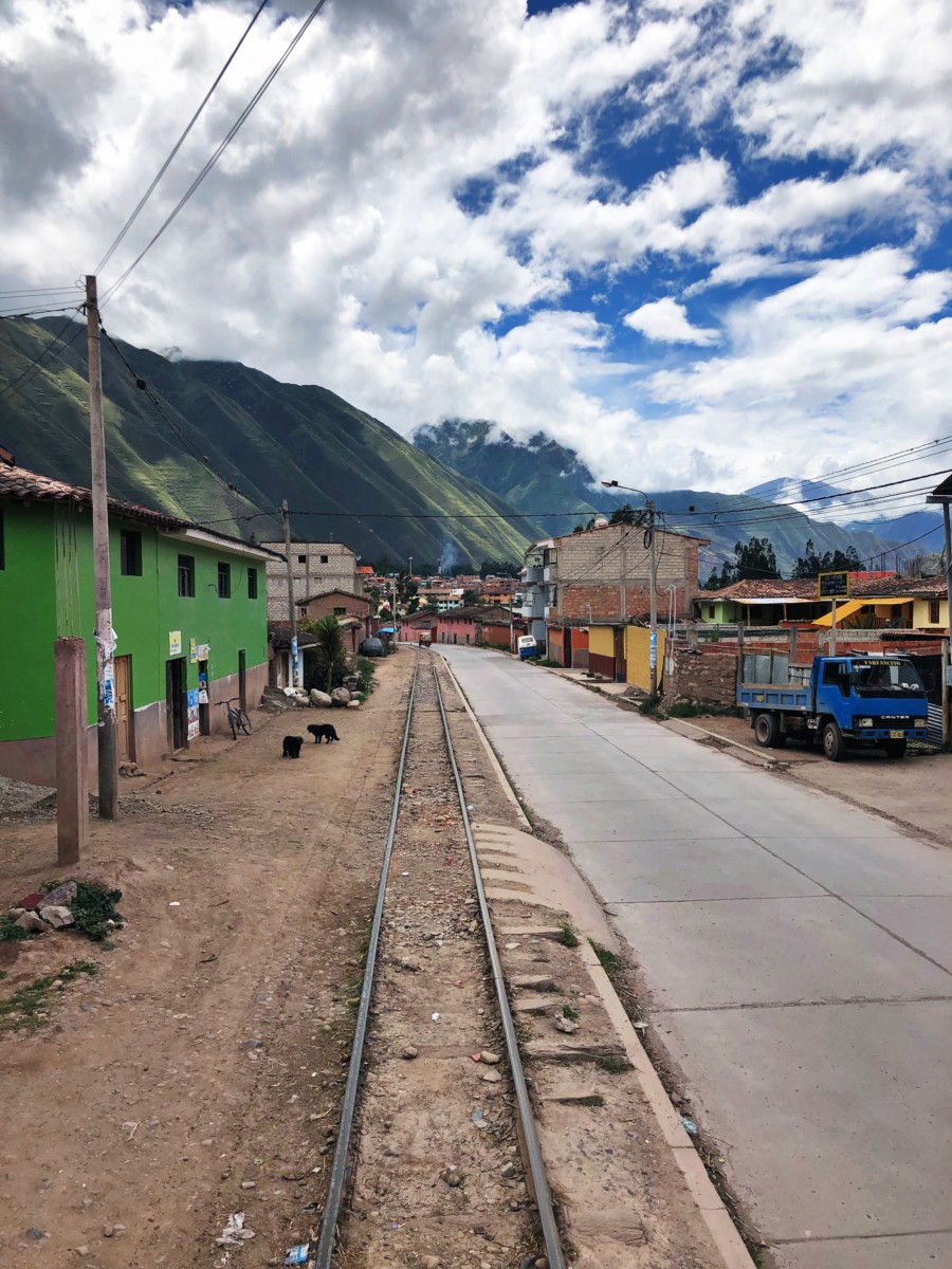 A town in Sacred Valley seen via train on the way to Machu Picchu