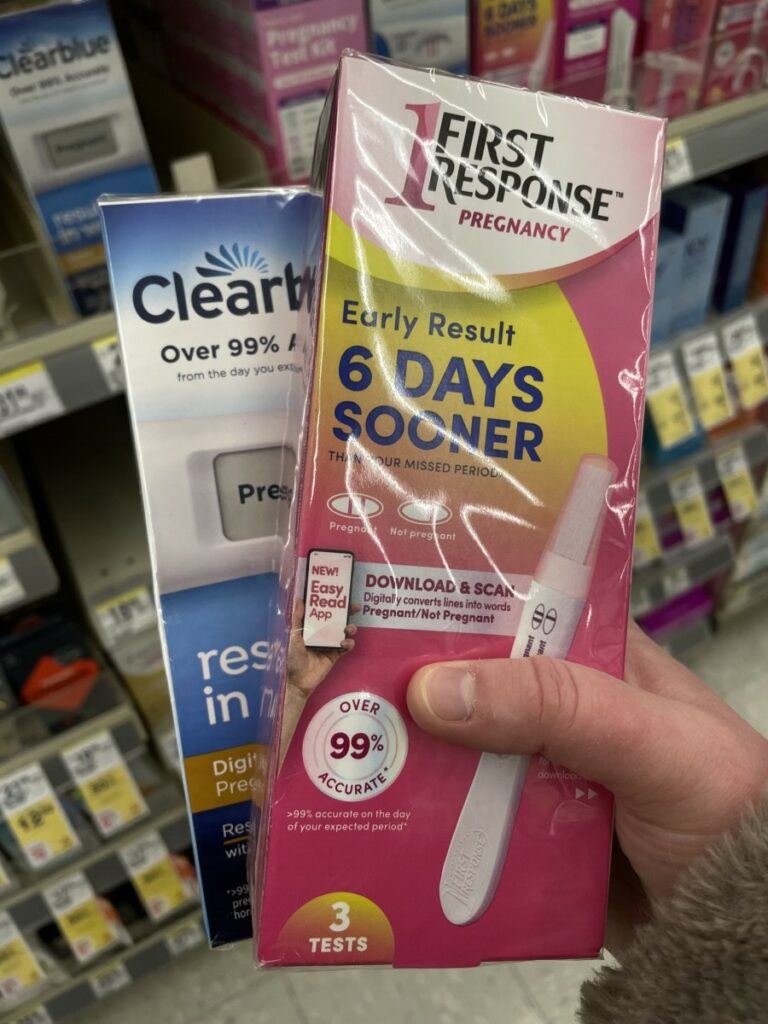 Buying pregnancy tests at the store