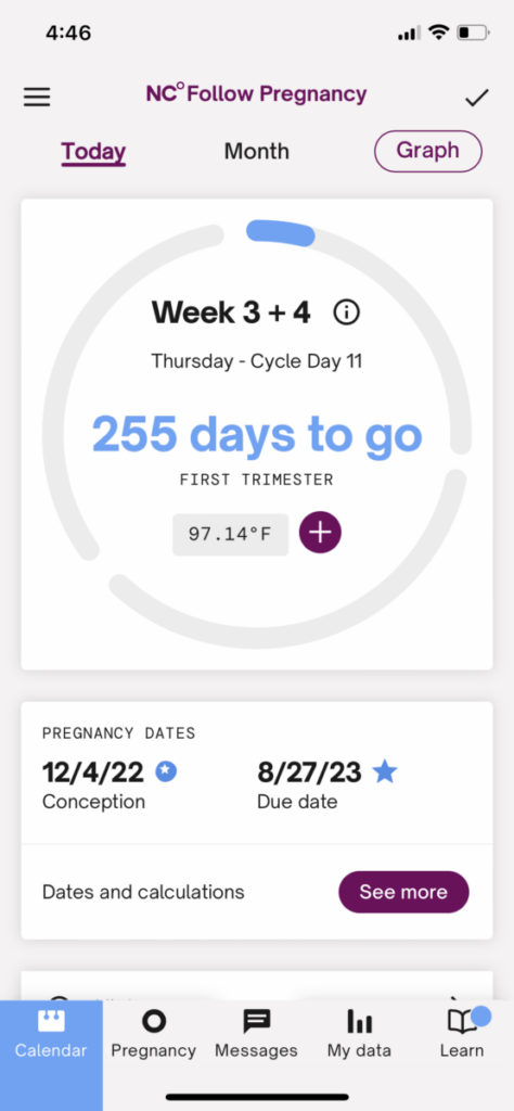 Natural Cycles dashboard