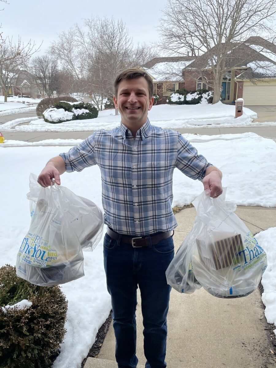 Getting Valentine's Day Dinner delivered to our door from Hy-Vee