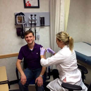 Josh getting flu shot at CVS Her Heartland Soul Erin Fairchild